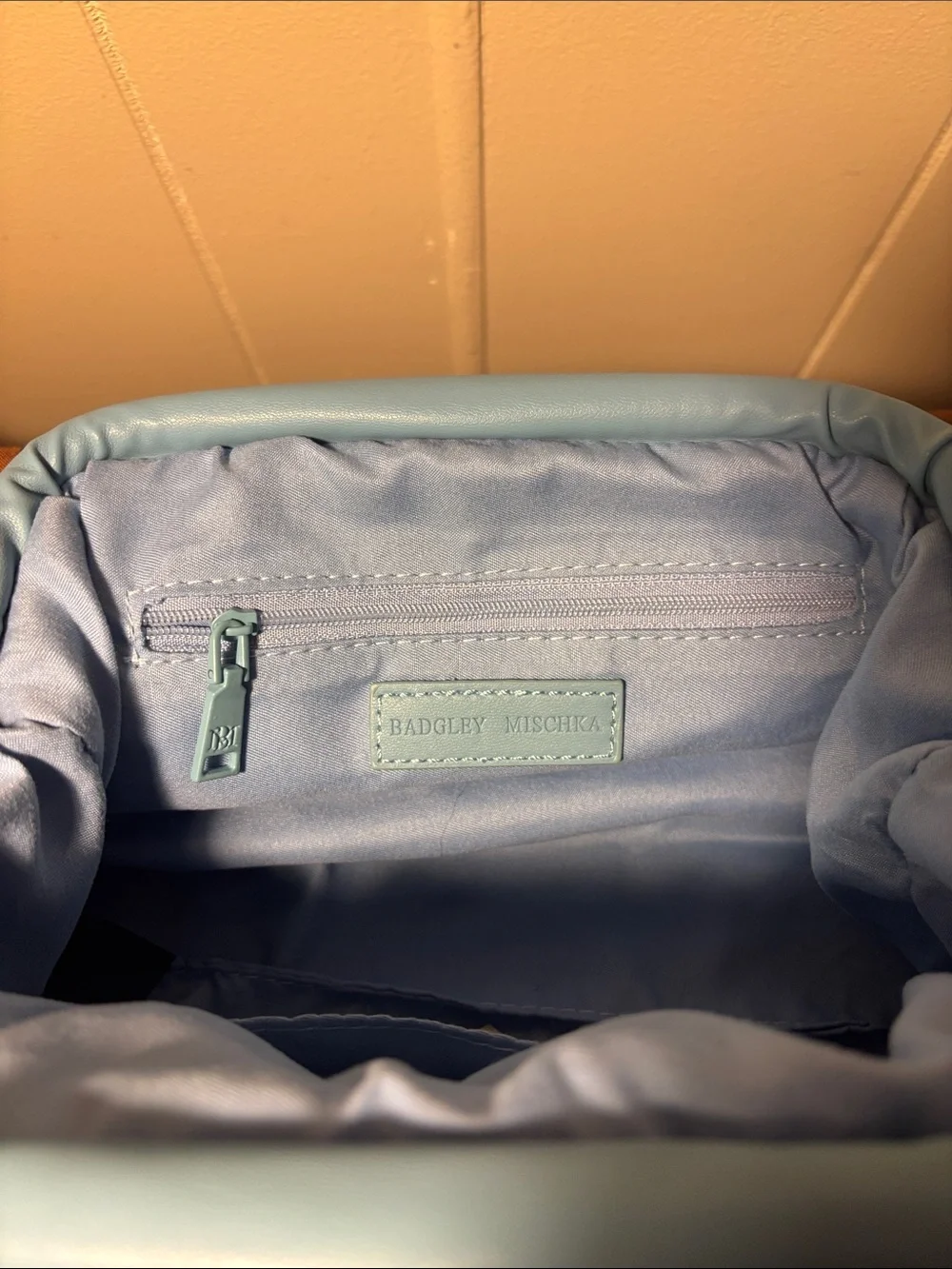 NWT Badgley Mischka Slouchy Cloud Clutch Bag with Chain Strap - Light Blue